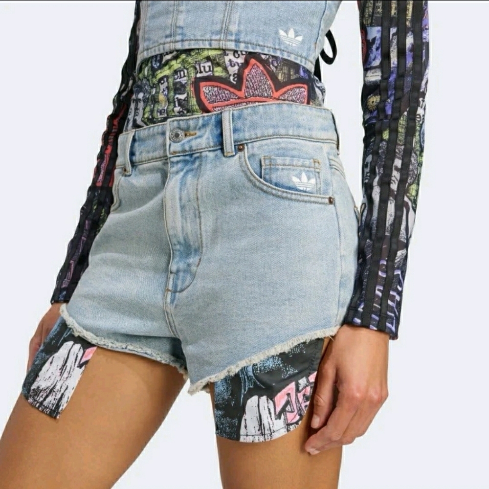 adidas X Jeremy Scott Slim FIT Denim Shorts Indigo Denim Size 27 NWT